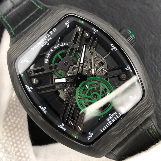 Frank Muller top-tier watch men's black dial black belt fully automatic movementleather strap watch front view