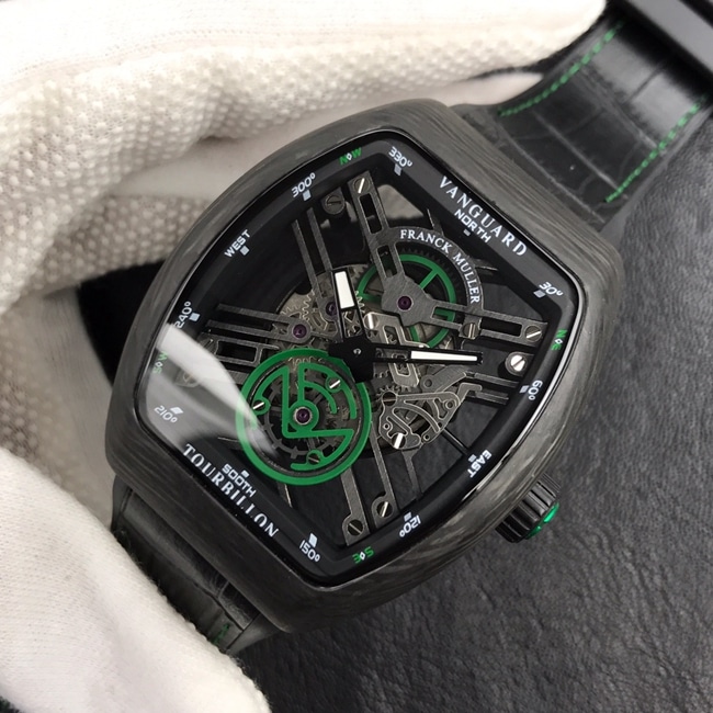 Frank Muller top-tier watch men's black dial black belt fully automatic movementleather strap watch front view