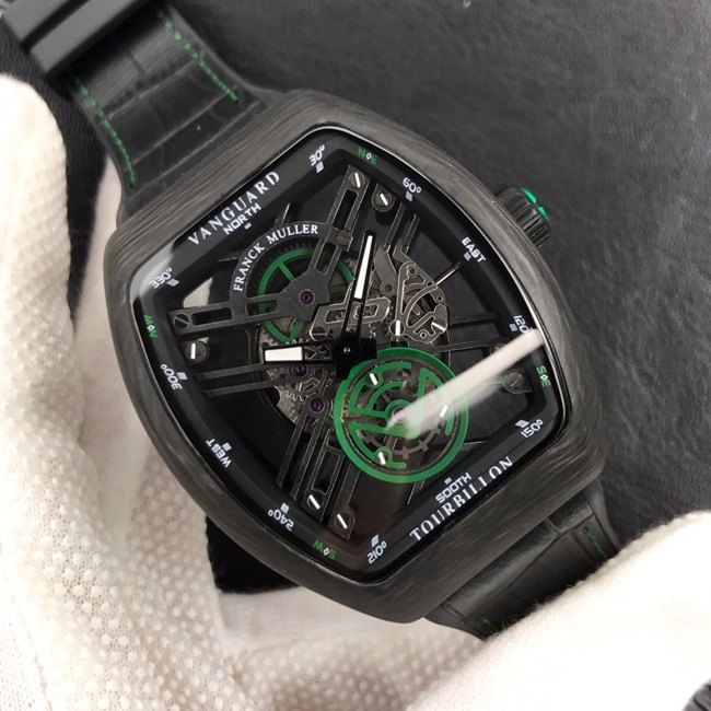 Frank Muller top-tier watch men's black dial black belt fully automatic movementleather strap watch front view