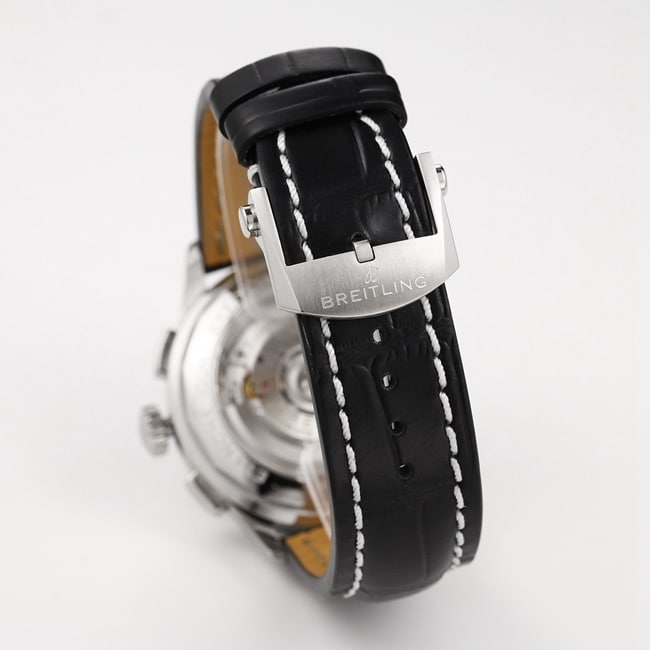 GF Factorytop-tier watch Breitling B01chronograph men's white dial black belt v2 upgraded version automatic movementleather strap watch clasp picture