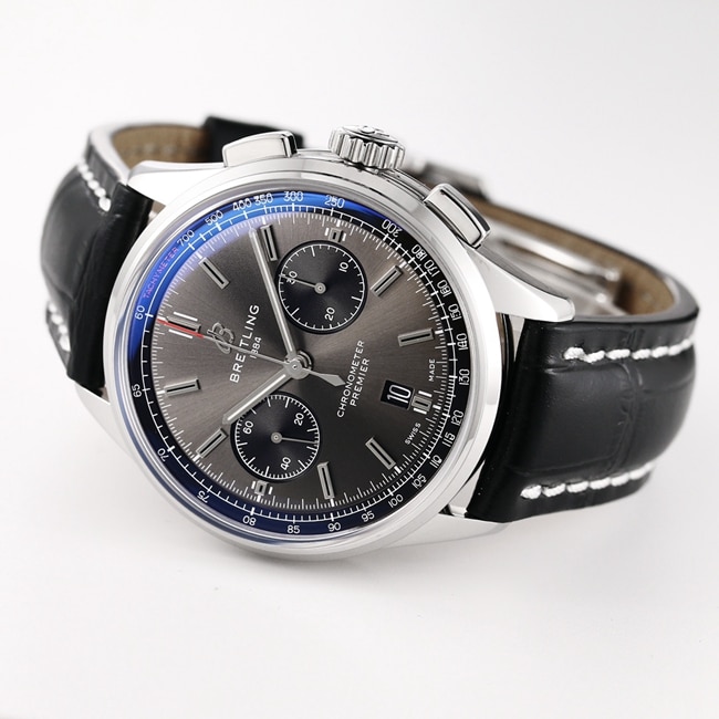 GF FactoryBreitlingtop-tier watch v2 upgraded version automatic movement men's black dial black leather strap watch front view