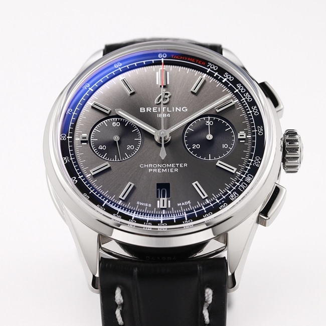 GF FactoryBreitlingtop-tier watch v2 upgraded version automatic movement men's black dial black leather strap watch front view