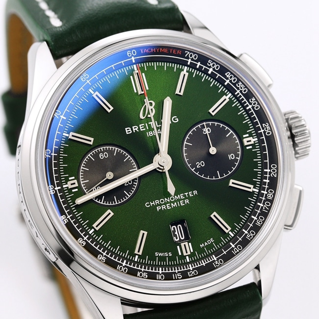 GF Factory new Breitlingtop-tier watch men's green dial green strap v2 upgraded version automatic movementleather strap watch front view
