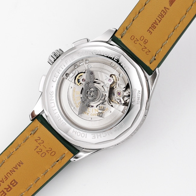 GF Factory new product Breitlingtop-tier watch men's green dial green strap v2 upgraded version automatic movementleather strap watch back cover picture