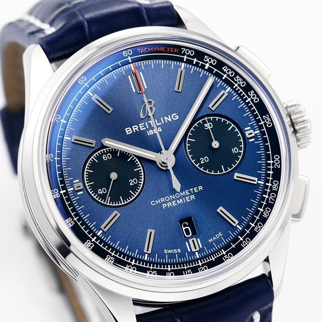 GF Factorytop-tier watch new century men's blue dial blue belt Puya B01chronograph mechanical leather strap watch front view
