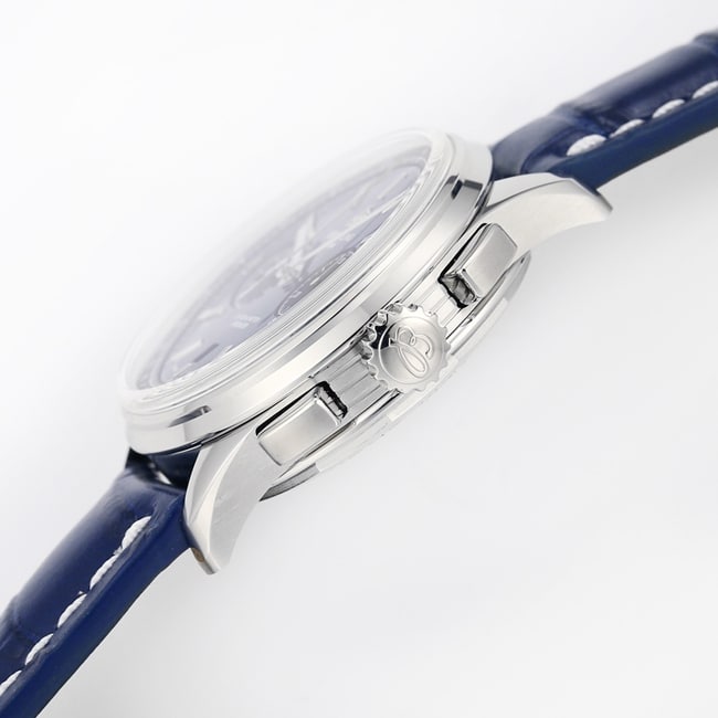 GF Factorytop-tier watch new century men's blue dial blue belt Puya B01chronograph mechanical leather strap watch side view