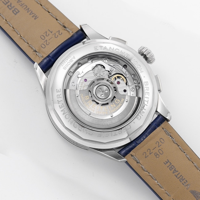 GF Factorytop-tier watch new century men's blue dial blue belt Puya B01chronograph mechanical leather strap watch back cover picture