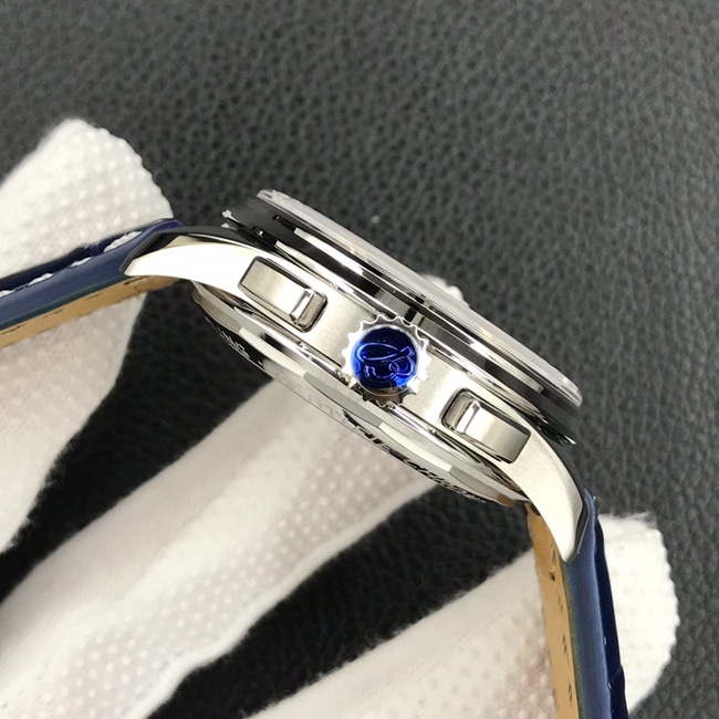 GF Factorytop-tier watch new work Bailing Puya B01chronograph watch 42mm men's white dial blue belt mechanical leather strap watch side view