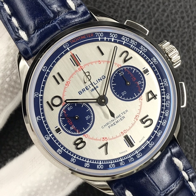 GF Factorytop-tier watch new work Bailing Puya B01chronograph watch 42mm men's white dial blue belt mechanical leather strap watch front view