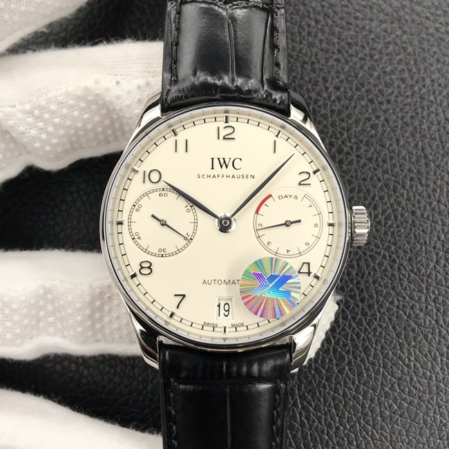 YL factory IWC top watch automatic mechanical men's white dial Portuguese seven leather strap watch front view