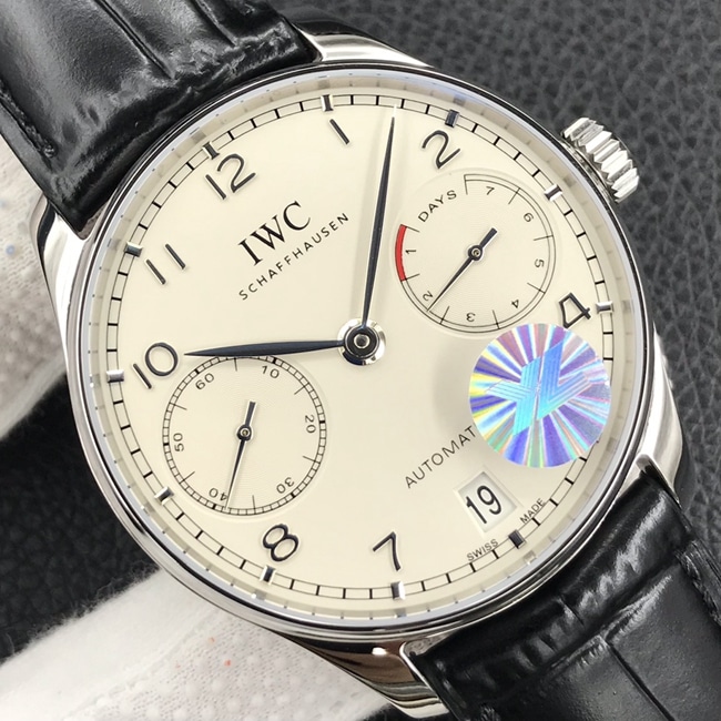YL factory IWC top watch automatic mechanical men's white dial Portuguese seven leather strap watch front view