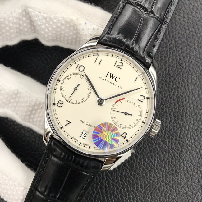 YL factory IWC top watch automatic mechanical men's white dial Portuguese seven leather strap watch front view