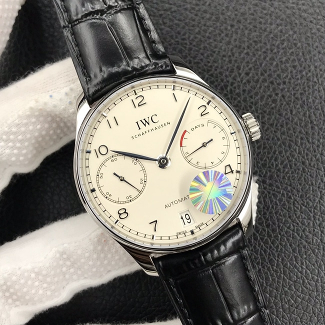 YL factory IWC top watch automatic mechanical men's white dial Portuguese seven leather strap watch front view
