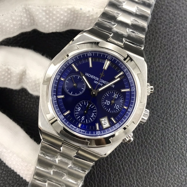 8F factory Vacheron Constantintop-tier watch men's blue dialsteel bracelet Zonghengsihai series 5500V mechanical watch front view