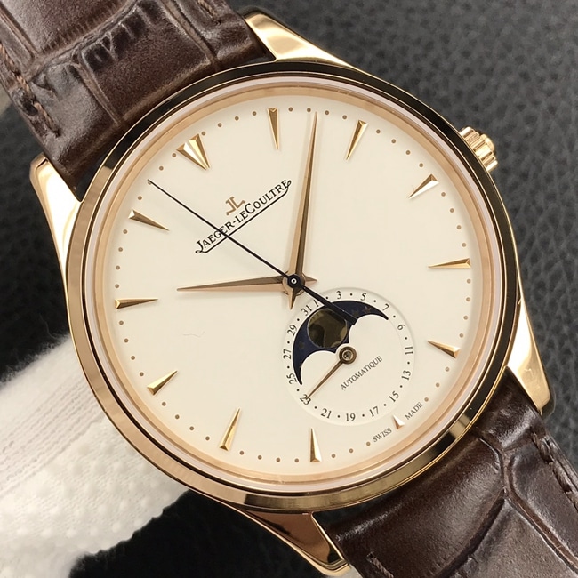 GF Factory top-tier watch Jaeger-LeCoultre men's white dial brown belt automatic movement master series leather strap watch front view
