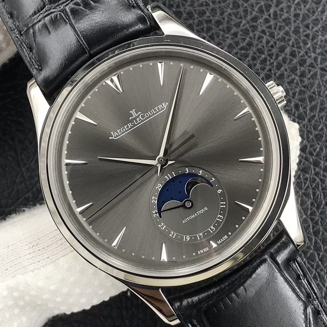 GF FactoryJaeger-LeCoultretop-tier watch moon phase master series formal men's black dial black belt automatic movement watch front view