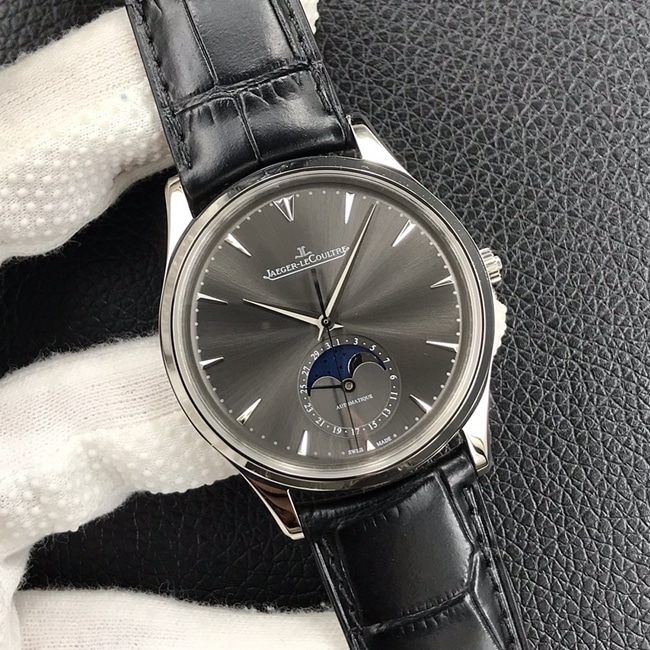 GF FactoryJaeger-LeCoultretop-tier watch moon phase master series formal men's black dial black belt automatic movement watch front view