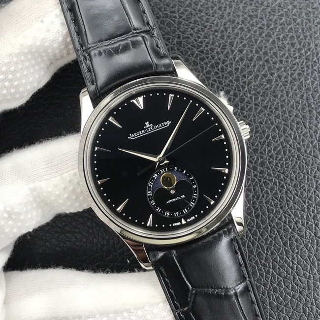 GF Factorytop-tier watch Jaeger-LeCoultre men's black dial black belt master series automatic movementleather strap watch front view