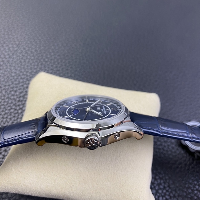 ZF Factory Top Vacheron Constantin Men's Blue Dial Blue Strap FiftySix Series Complete Calendar Moon Phase Watch Side View