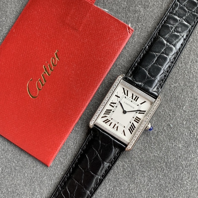 K11 factory Cartiertop-tier watch ladies tank series white dial black belt mechanical watch front view