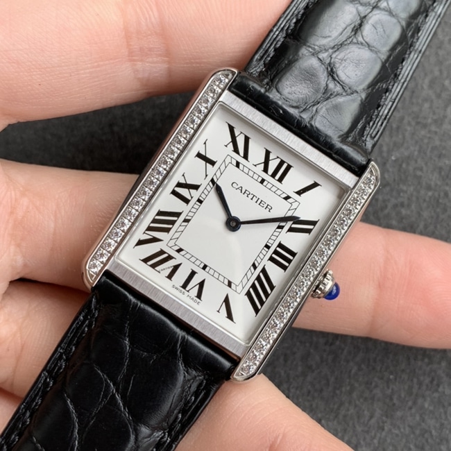 K11 factory Cartiertop-tier watch ladies tank series white dial black belt mechanical watch front view