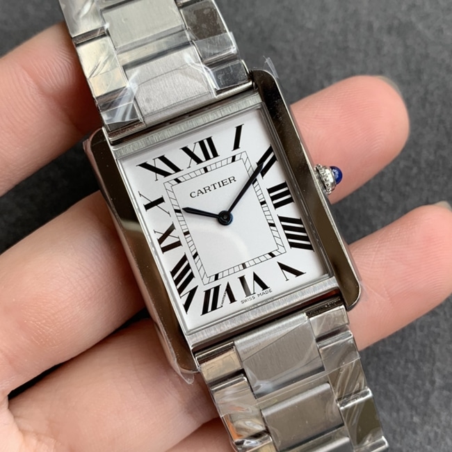 K11 factory top-tier watch Cartier tank series women's white dialsteel bracelet automatic movement watch front view