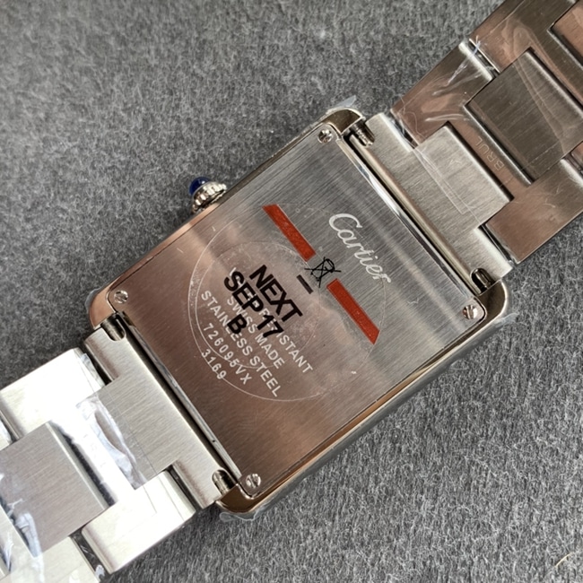 K11 factory top-tier watch Cartier tank series women's white dialsteel braceletautomatic movement watch back cover picture
