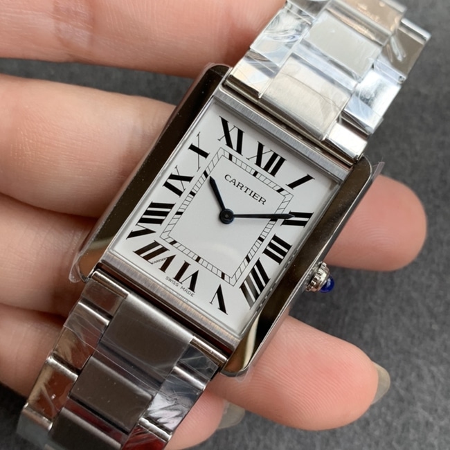 K11 factory top-tier watch Cartier tank series women's white dialsteel bracelet automatic movement watch front view