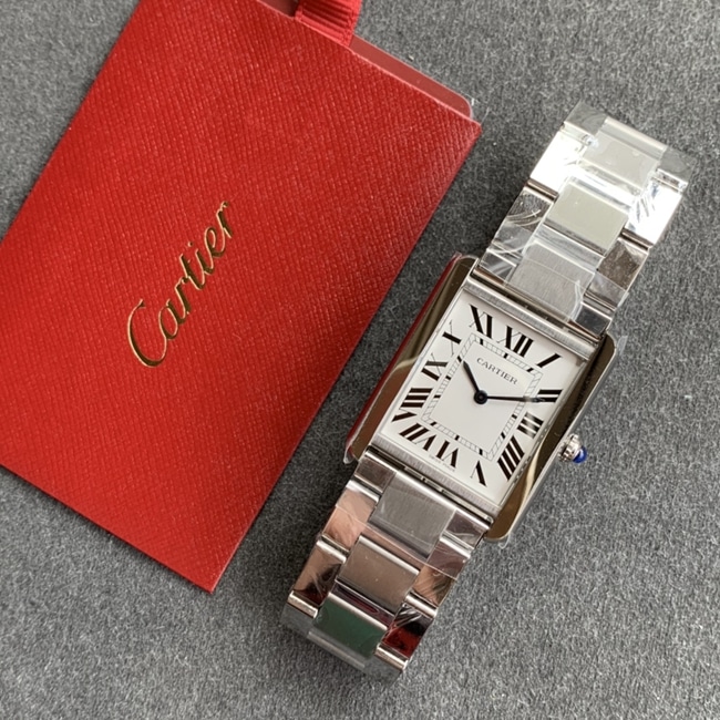K11 factory top-tier watch Cartier tank series women's white dialsteel bracelet automatic movement watch front view