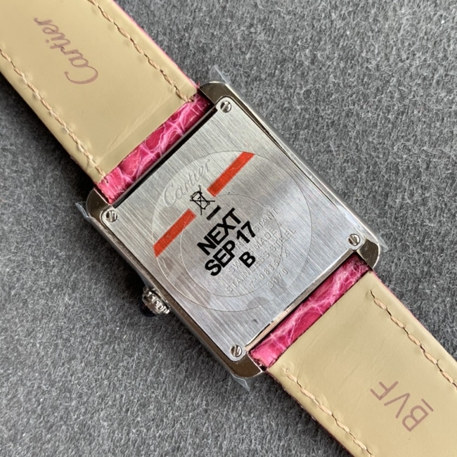 K11 factory top-tier watch Cartier women's tank series pink plate pink belt watch back cover picture