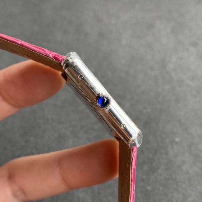 K11 factory top-tier watch Cartier women's tank series pink plate pink belt watch side view