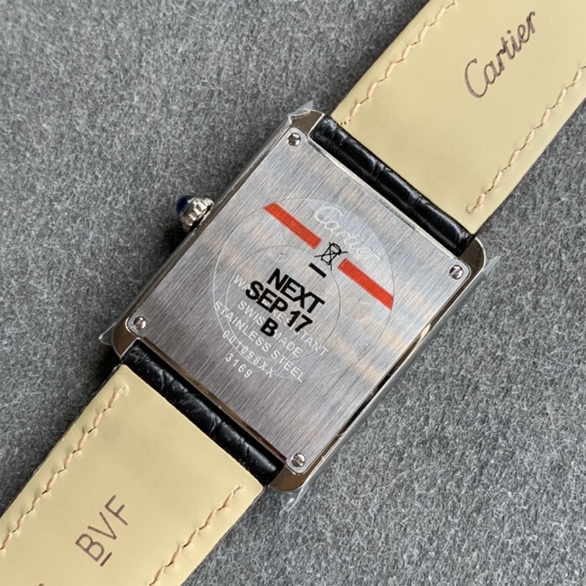 K11 factory Cartiertop-tier watch women's white dial black belt tank series leather strap watch back cover picture