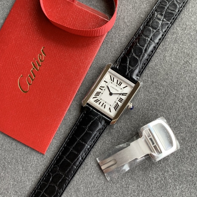 K11 factory top-tier watch Cartier tank series ladies white dial black belt mechanical watch front view