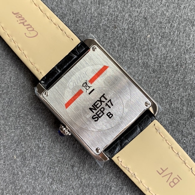 K11 factory top-tier watch Cartier tank series ladies white dial black belt mechanical watch back cover picture
