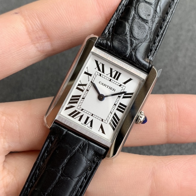 K11 factory top-tier watch Cartier tank series ladies white dial black belt mechanical watch front view