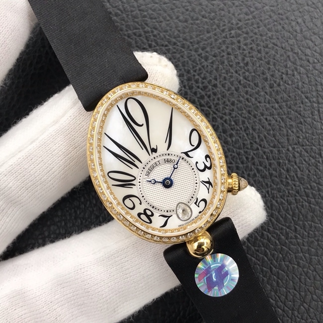 ZF Factory Breguet Top collectible watches Queen of Naples Women's White Plate Black Strap Watch Front View