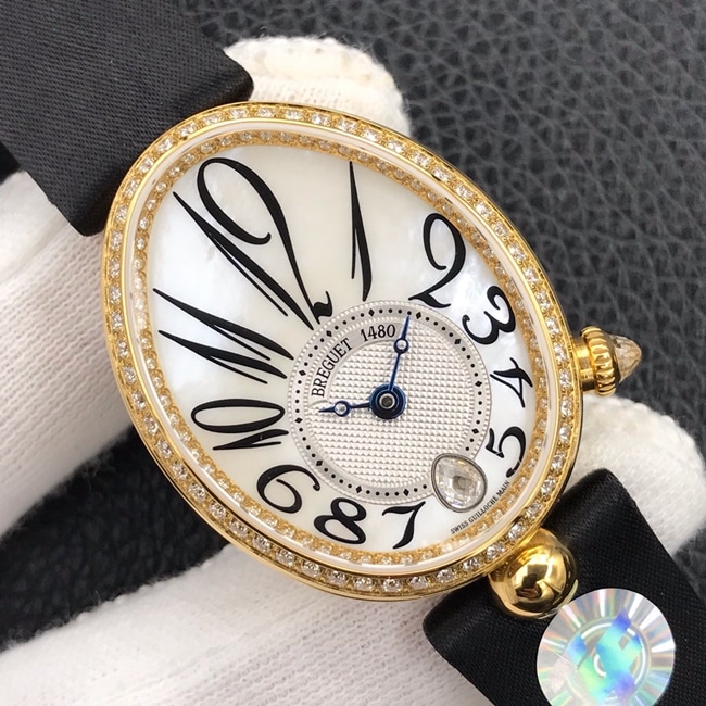 ZF Factory Breguet Top collectible watches Queen of Naples Women's White Plate Black Strap Watch Front View