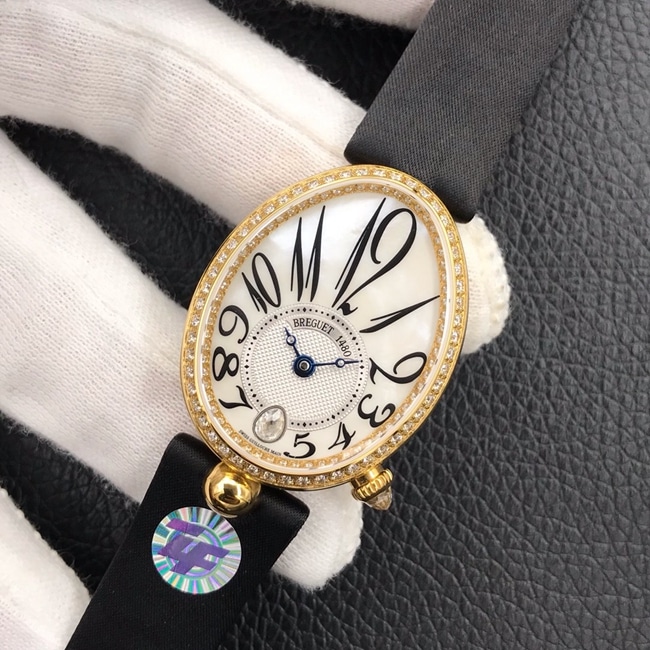 ZF Factory Breguet Top collectible watches Queen of Naples Women's White Plate Black Strap Watch Front View