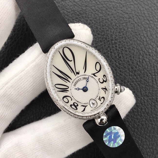 ZF Factory Breguet top-tier watch women's white dial black belt Queen of Naples series mechanical watch front view