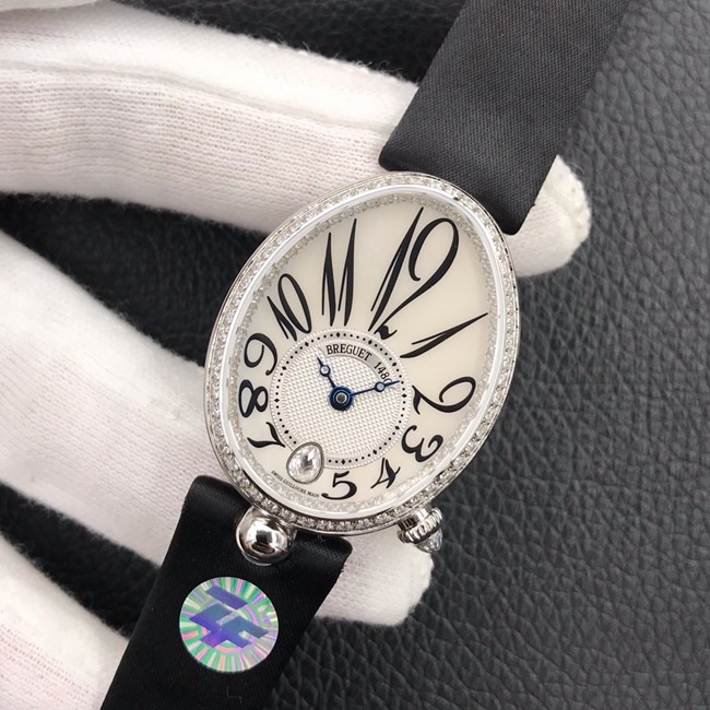 ZF Factory Breguet top-tier watch women's white dial black belt Queen of Naples series mechanical watch front view
