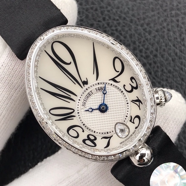 ZF Factory Breguet top-tier watch women's white dial black belt Queen of Naples series mechanical watch front view