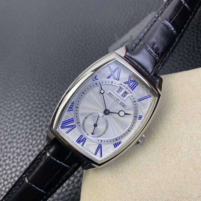 HG factory top-tier watch Breguet men's white dial black belt heritage series large date display automatic movementleather strap watch front view