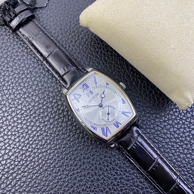 HG factory top-tier watch Breguet men's white dial black belt heritage series large date display automatic movementleather strap watch front view