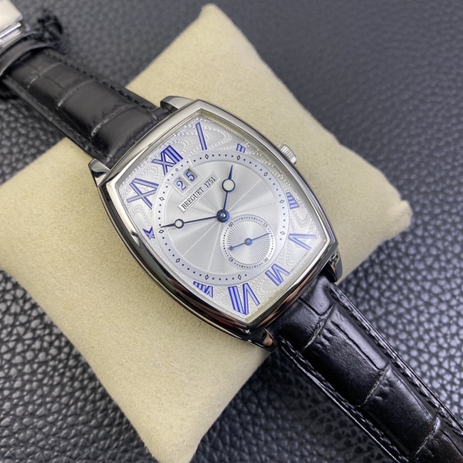 HG factory top-tier watch Breguet men's white dial black belt heritage series large date display automatic movementleather strap watch front view