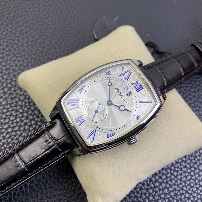 HG factory top-tier watch Breguet men's white dial black belt heritage series large date display automatic movementleather strap watch front view