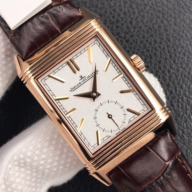 MG factory Jaeger-LeCoultretop-tier watch men's white dial brown belt flip series automatic manual mechanical leather strap watch front view