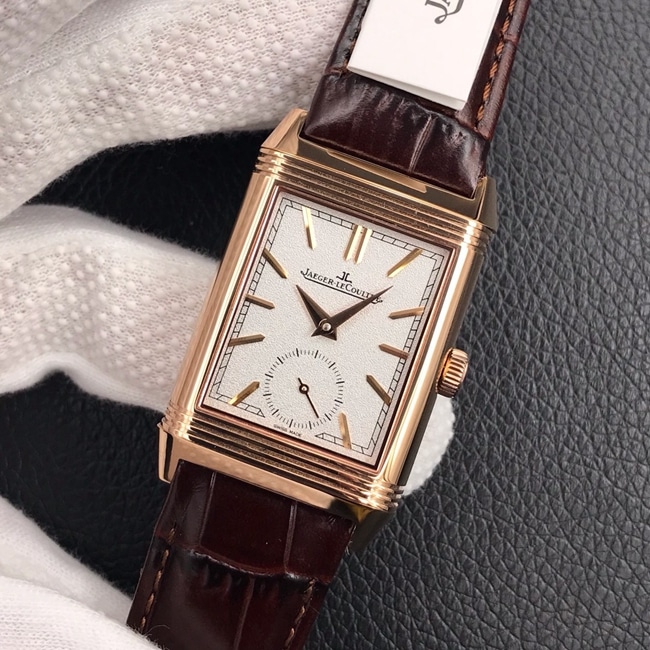 MG factory Jaeger-LeCoultretop-tier watch men's white dial brown belt flip series automatic manual mechanical leather strap watch front view