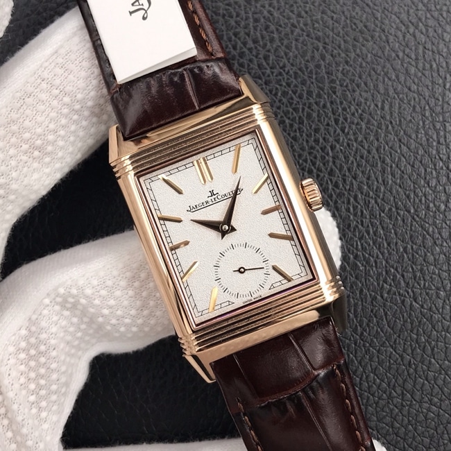 MG factory Jaeger-LeCoultretop-tier watch men's white dial brown belt flip series automatic manual mechanical leather strap watch front view