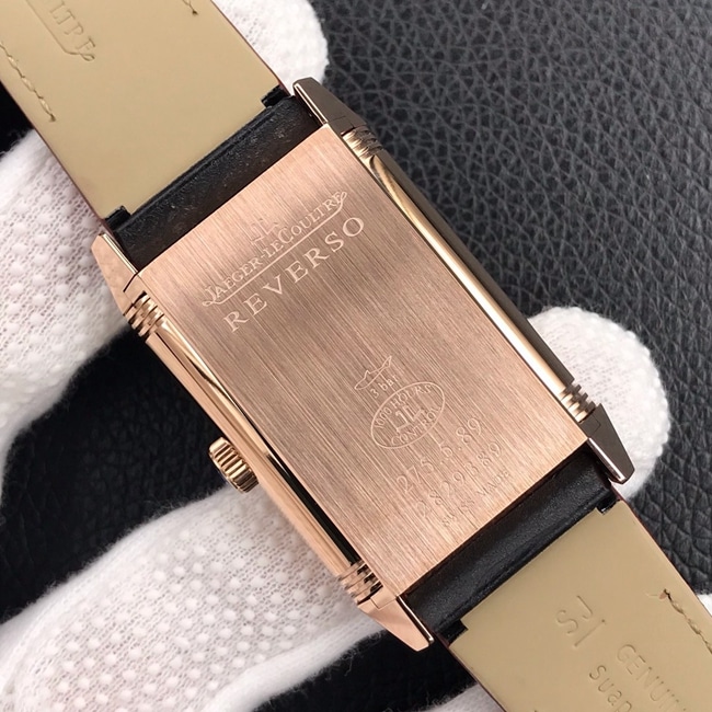 MG factory Jaeger-LeCoultretop-tier watch flip series men's black dial brown belt manual mechanical leather strap watch back cover picture