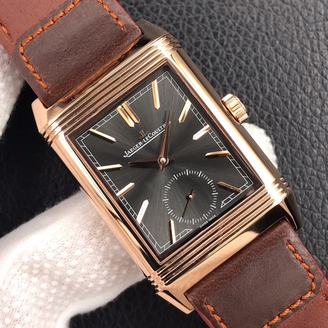 MG factory Jaeger-LeCoultretop-tier watch flip series men's black dial brown belt manual mechanical leather strap watch front view